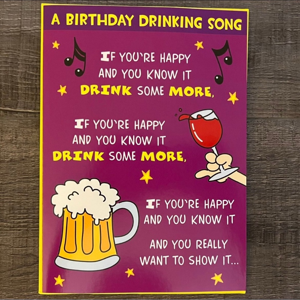 💞 New Funny Drinking Song Birthday Card with Envelope